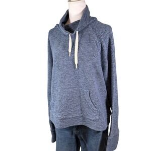 Aerie Offline Blue Textured Knit Cowl Neck Pullover Hoodie Sweatshirt Size L